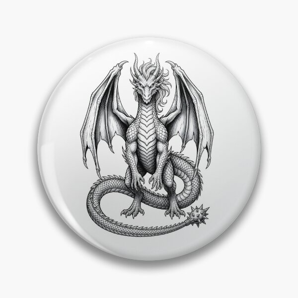 Item preview, Battle Guardian Dragon with Spiked Tail | Black & White Fantasy Engraving designed and sold by DragonSerpent Ink.