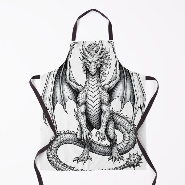 Item preview, Battle Guardian Dragon with Spiked Tail | Black & White Fantasy Engraving designed and sold by DragonSerpent Ink.