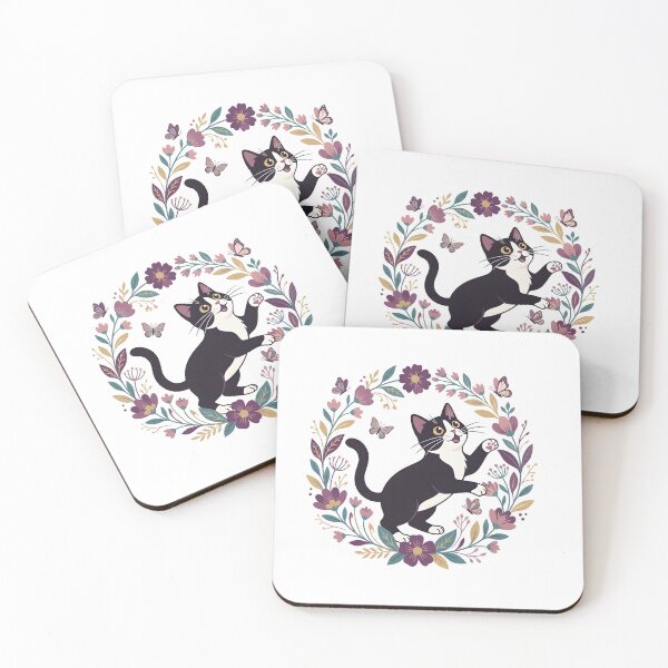 Item preview, Tuxedo Cat Floral Botanical designed and sold by SERENITYMERCH.