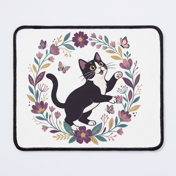 Item preview, Tuxedo Cat Floral Botanical designed and sold by SERENITYMERCH.