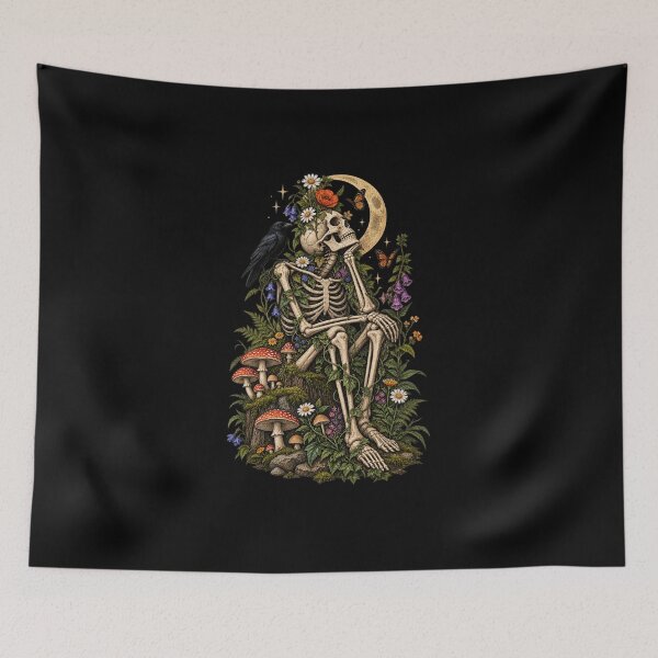 Item preview, Gothic Skeleton Wildflower Botanical Garden Art designed and sold by JKDJ.