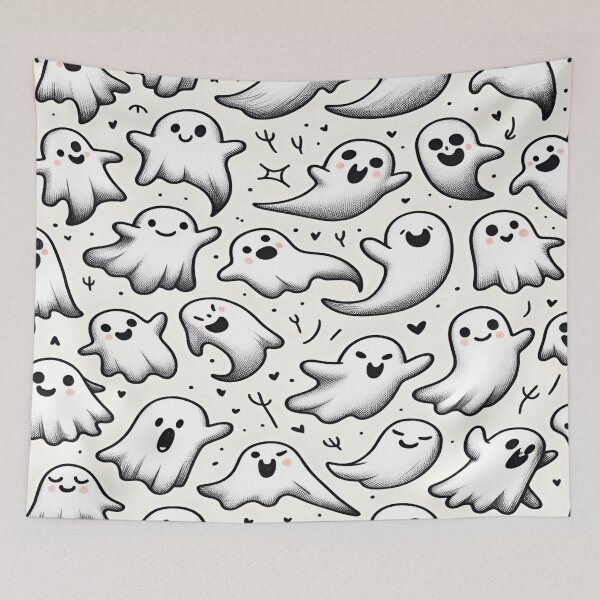 Item preview, A Playful Whimsical Ghost Illustrations with Smiling Faces Repeating Seamless Patterns Perfect for Halloween Spooky Vibes designed and sold by Matt_Smith.