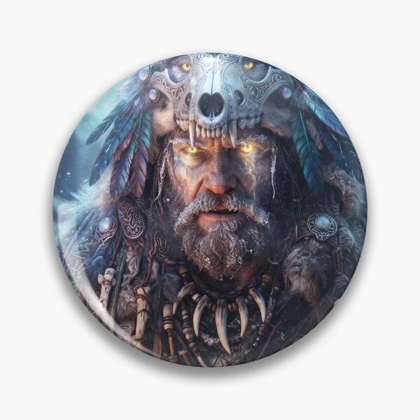 Item preview, Golden Eyes Wolf Shaman – Dark Norse Ritual Portrait – Dark Norse Ritual Portrait designed and sold by GreenDreamArt.
