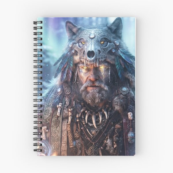 Item preview, Golden Eyes Wolf Shaman – Dark Norse Ritual Portrait – Dark Norse Ritual Portrait designed and sold by GreenDreamArt.