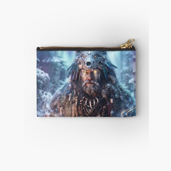 Item preview, Golden Eyes Wolf Shaman – Dark Norse Ritual Portrait – Dark Norse Ritual Portrait designed and sold by GreenDreamArt.