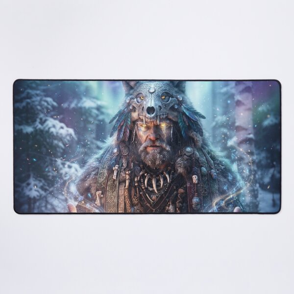 Item preview, Golden Eyes Wolf Shaman – Dark Norse Ritual Portrait – Dark Norse Ritual Portrait designed and sold by GreenDreamArt.