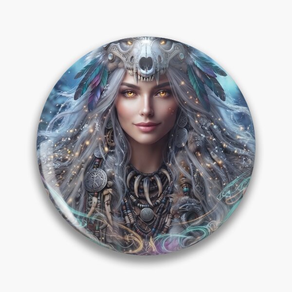 Item preview, Wolf Priestess of the North – Mystic Aurora Borealis Shaman designed and sold by GreenDreamArt.