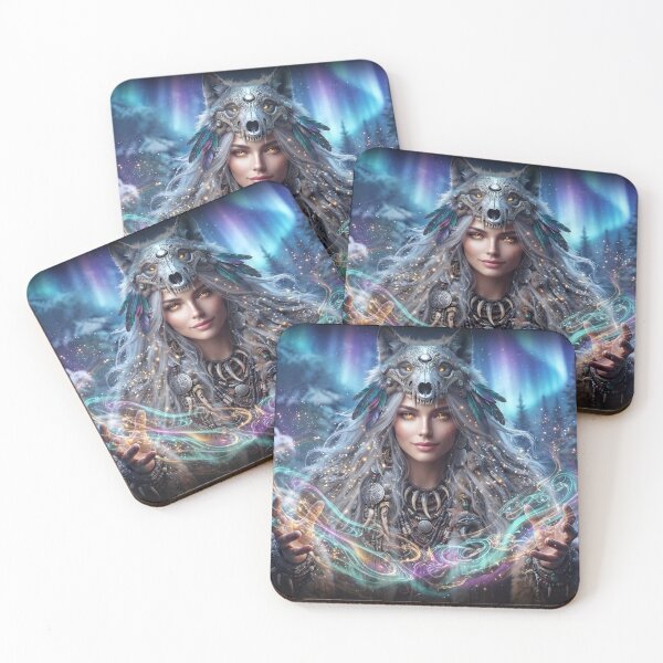 Item preview, Wolf Priestess of the North – Mystic Aurora Borealis Shaman designed and sold by GreenDreamArt.