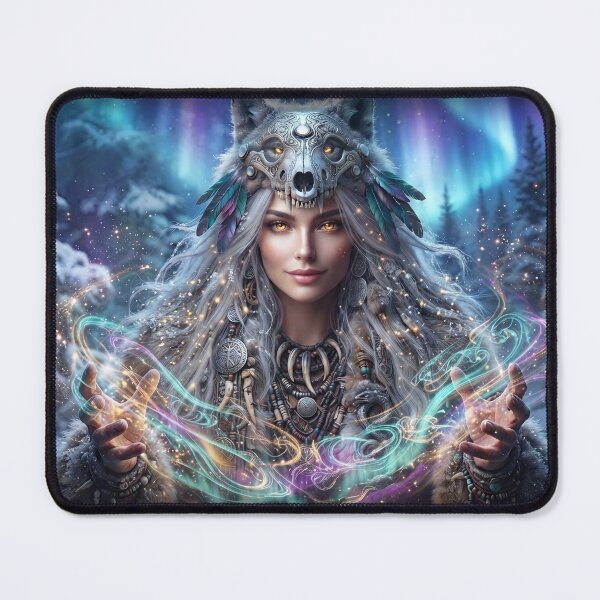 Item preview, Wolf Priestess of the North – Mystic Aurora Borealis Shaman designed and sold by GreenDreamArt.