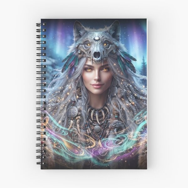 Item preview, Wolf Priestess of the North – Mystic Aurora Borealis Shaman designed and sold by GreenDreamArt.