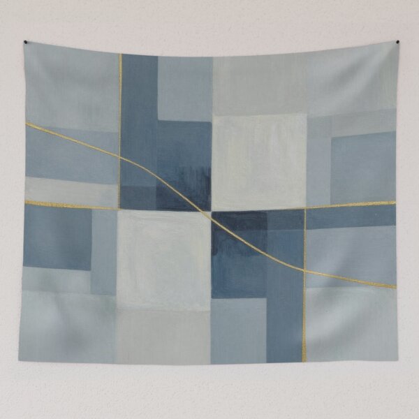 Item preview, Minimalist Slate Blue Geometric Gold Line Art designed and sold by Harmonic_Layers.