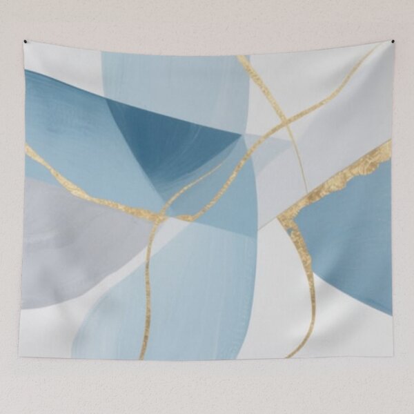 Item preview, Soft Blue Petals Gold Kintsugi Abstract Art designed and sold by Harmonic_Layers.