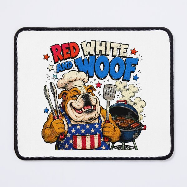 Item preview, Patriotic Bulldog BBQ Red White and Woof designed and sold by chattsuede.