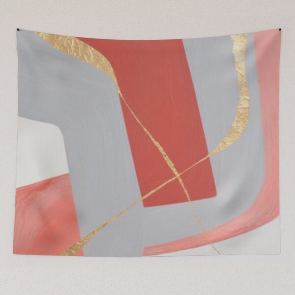 Item preview, Modern Coral Grey Gold Leaf Swirl designed and sold by Harmonic_Layers.