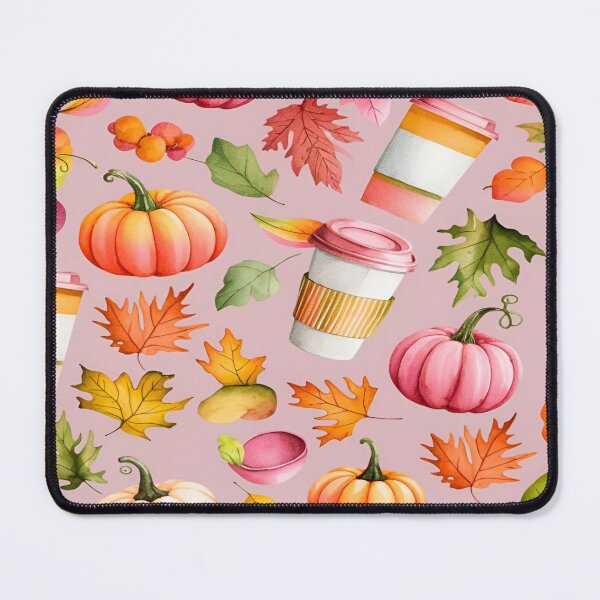 Item preview, A Whimsical Autumn Coffee Cup, Leaves, and Pumpkins Seamless Pattern on a Light Pink Background designed and sold by Matt_Smith.