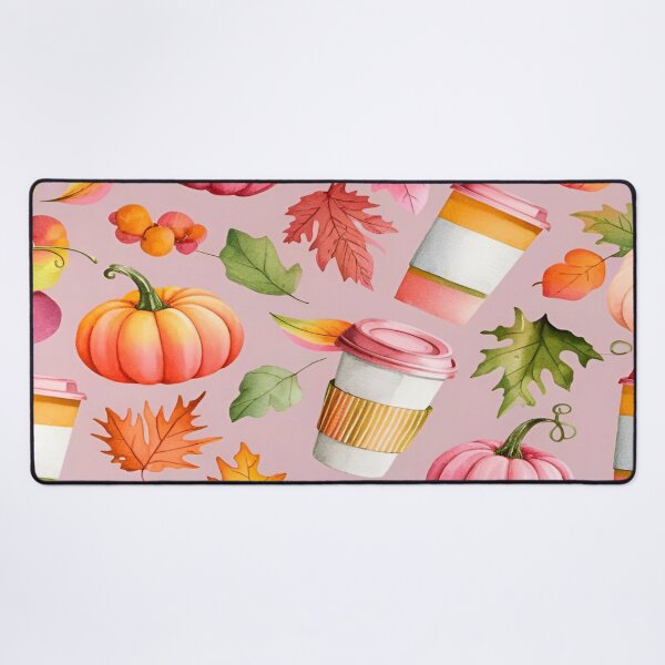 Item preview, A Whimsical Autumn Coffee Cup, Leaves, and Pumpkins Seamless Pattern on a Light Pink Background designed and sold by Matt_Smith.