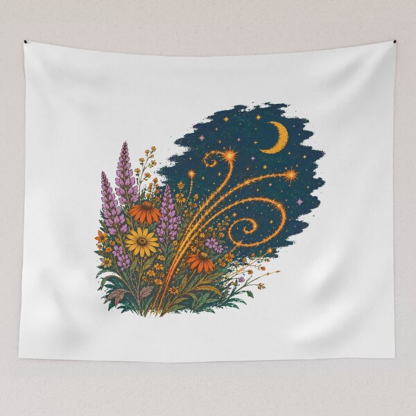 Item preview, Magical Wildflower Crescent Moon Cottagecore Botanical designed and sold by chattsuede.