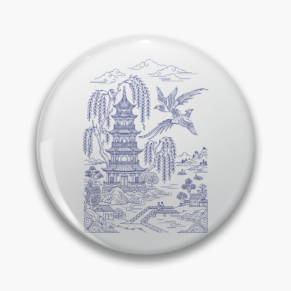 Item preview, Blue Willow Porcelain Pagoda - Chinoiserie Art Vintage Botanical designed and sold by SplashTastic.