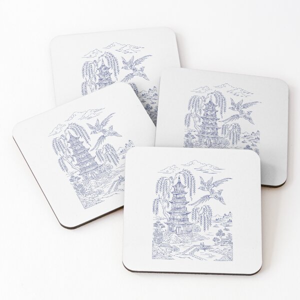 Item preview, Blue Willow Porcelain Pagoda - Chinoiserie Art Vintage Botanical designed and sold by SplashTastic.