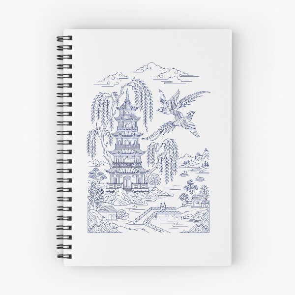Item preview, Blue Willow Porcelain Pagoda - Chinoiserie Art Vintage Botanical designed and sold by SplashTastic.