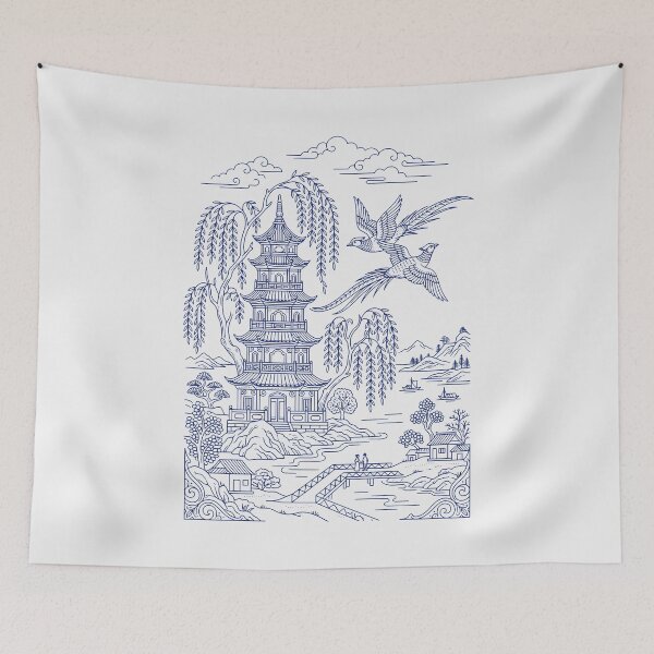 Item preview, Blue Willow Porcelain Pagoda - Chinoiserie Art Vintage Botanical designed and sold by SplashTastic.