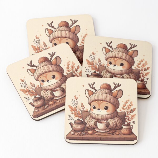 Item preview, Cozy Woodland Deer Drinking Tea | Cute Autumn Animal designed and sold by vigzhifushions.