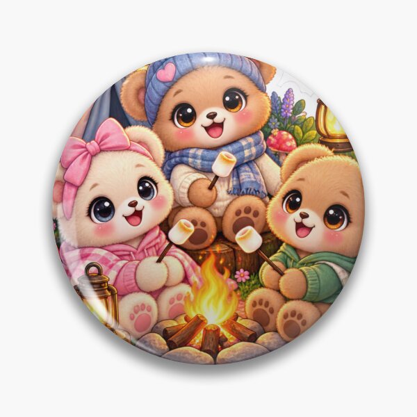 Item preview, Cute Teddy Bear Camping Sticker – Kawaii Campfire Marshmallow Bears, Cozy Woodland Adventure designed and sold by Sidra digital art 8277237.
