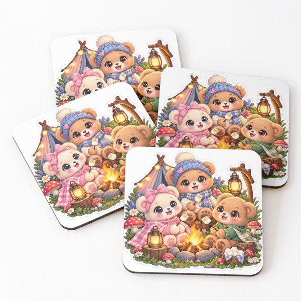 Item preview, Cute Teddy Bear Camping Sticker – Kawaii Campfire Marshmallow Bears, Cozy Woodland Adventure designed and sold by Sidra digital art 8277237.