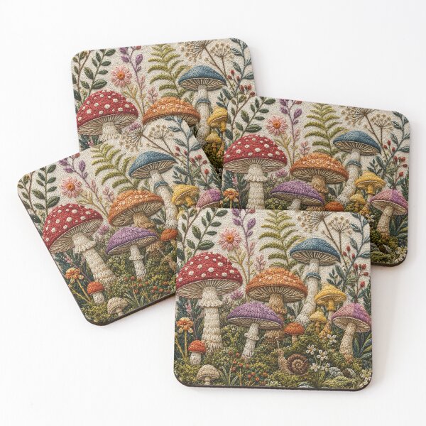 Item preview, Textured Embroidered Mushroom Forest Cottagecore Fungi designed and sold by teemix.