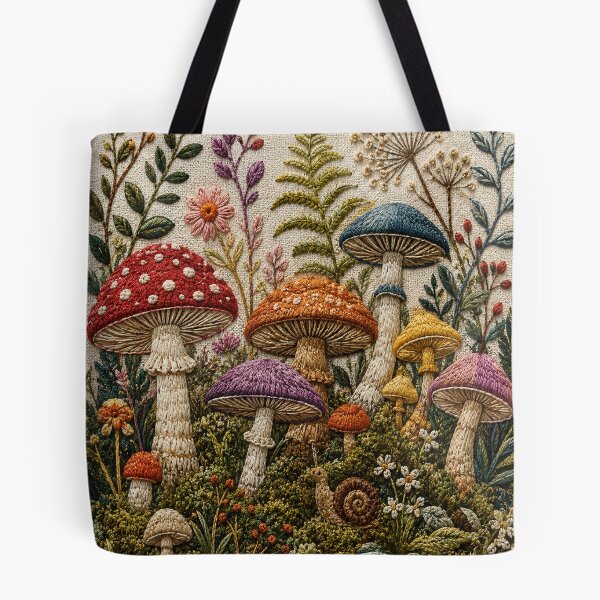Item preview, Textured Embroidered Mushroom Forest Cottagecore Fungi designed and sold by teemix.
