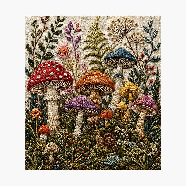 Item preview, Textured Embroidered Mushroom Forest Cottagecore Fungi designed and sold by teemix.