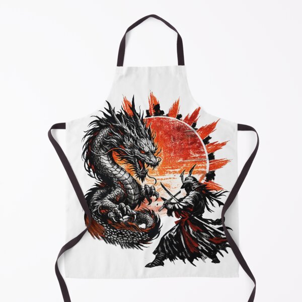 Item preview, Japanese Samurai Vs Dragon Red Sun Vintage Art designed and sold by SK ArtNest.