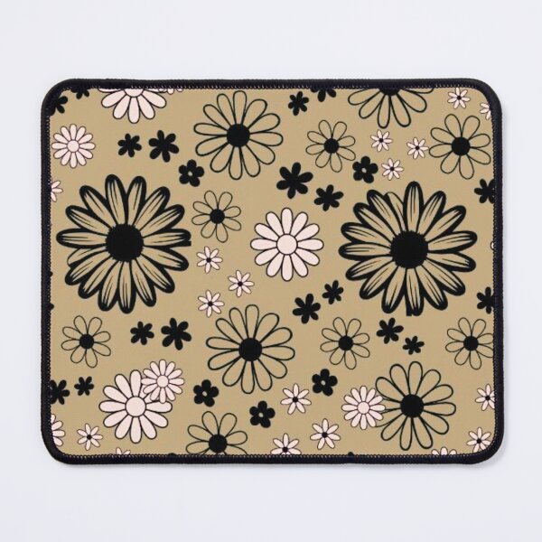 Item preview, Retro 70s Daisy Flower Seamless Pattern Beige and Black designed and sold by LYAN-STORE.