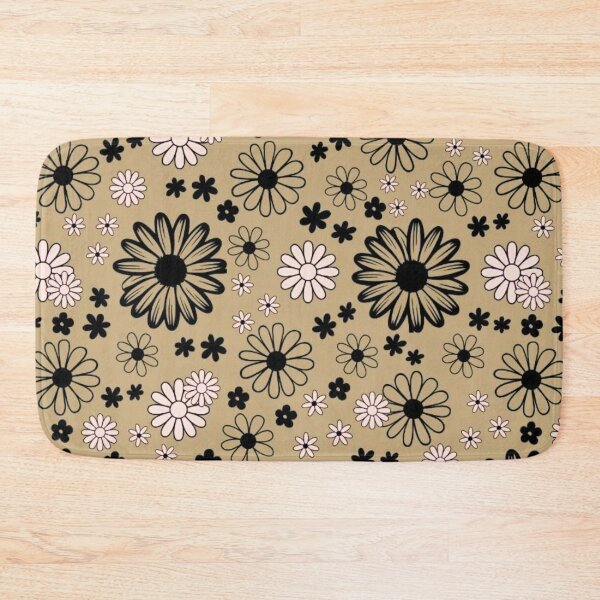 Item preview, Retro 70s Daisy Flower Seamless Pattern Beige and Black designed and sold by LYAN-STORE.