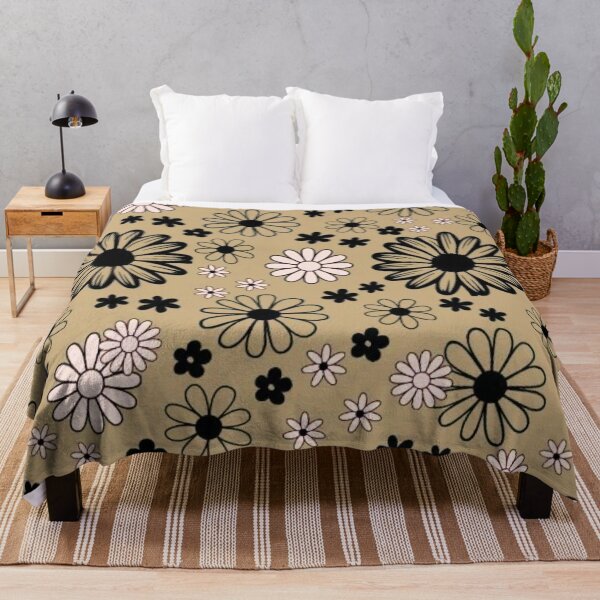 Item preview, Retro 70s Daisy Flower Seamless Pattern Beige and Black designed and sold by LYAN-STORE.