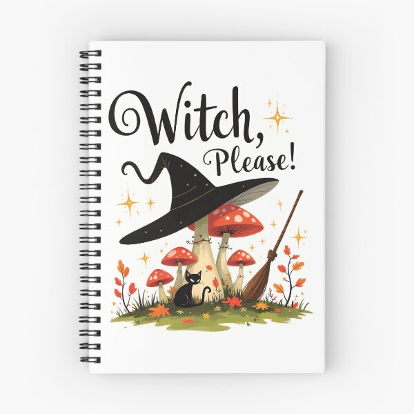 Item preview, Cute Witch Hat on Mushrooms with Black Cat and Broomstick, Spooky Autumn Forest Magic Illustration designed and sold by Connys Colorful World.