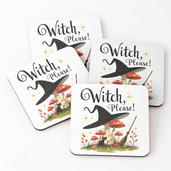 Item preview, Cute Witch Hat on Mushrooms with Black Cat and Broomstick, Spooky Autumn Forest Magic Illustration designed and sold by Connys Colorful World.