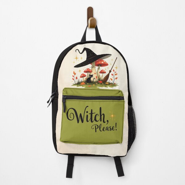 Item preview, Cute Witch Hat on Mushrooms with Black Cat and Broomstick, Spooky Autumn Forest Magic Illustration designed and sold by Connys Colorful World.