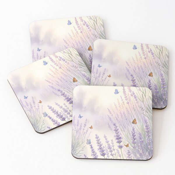 Item preview, Watercolor Lavender Field Butterfly Meadow Dreamy Floral Art designed and sold by ChubbyGoong.