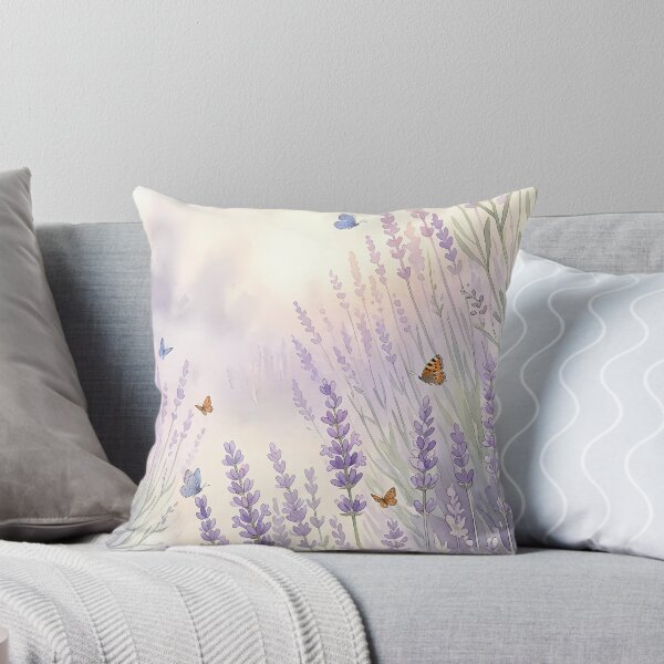 Item preview, Watercolor Lavender Field Butterfly Meadow Dreamy Floral Art designed and sold by ChubbyGoong.