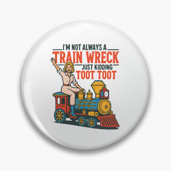 Item preview, I'm Not Always a Train Wreck — Retro Mid-Century Woman on Locomotive Illustration designed and sold by Colorful-Garden.