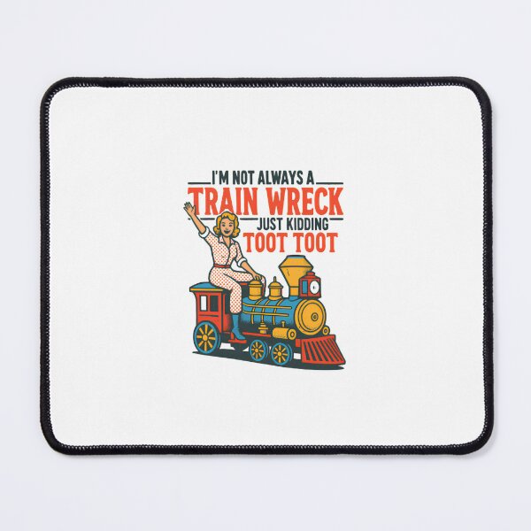 Item preview, I'm Not Always a Train Wreck — Retro Mid-Century Woman on Locomotive Illustration designed and sold by Colorful-Garden.