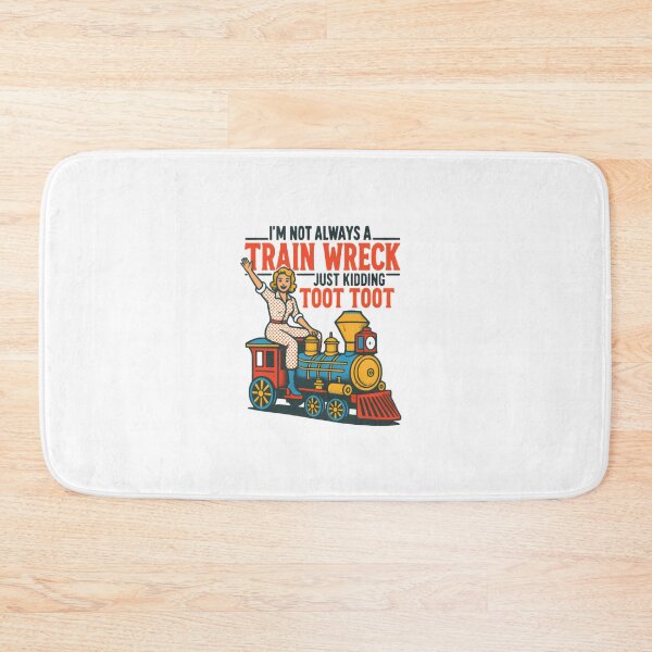 Item preview, I'm Not Always a Train Wreck — Retro Mid-Century Woman on Locomotive Illustration designed and sold by Colorful-Garden.