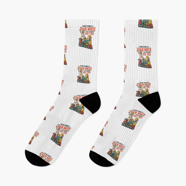 Item preview, I'm Not Always a Train Wreck — Retro Mid-Century Woman on Locomotive Illustration designed and sold by Colorful-Garden.