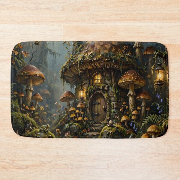 Item preview, Enchanted Mushroom Cottage Fantasy Forest Art designed and sold by cr6zym1nd.