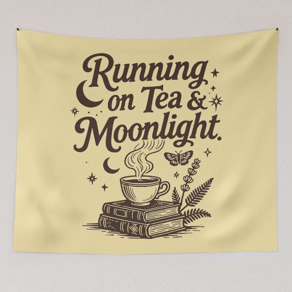 Item preview, Brown Running On Tea And Moonlight Book Lover Reading Aesthetic Cottagecore Witchy Vibes Magical Literary Design For Bookworms Night Owls And Vintage Book Fans designed and sold by Connys Colorful World.