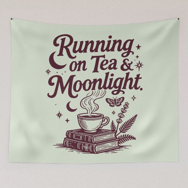 Item preview, Red Running On Tea And Moonlight Book Lover Reading Aesthetic Cottagecore Witchy Vibes Magical Literary For Bookworms Night Owls And Bold Tea Drinker designed and sold by Connys Colorful World.