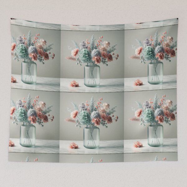 Item preview, Pastel Flower Bouquet in Glass Vase, Blush Pink and Sage Floral Still Life designed and sold by NarjaShop.