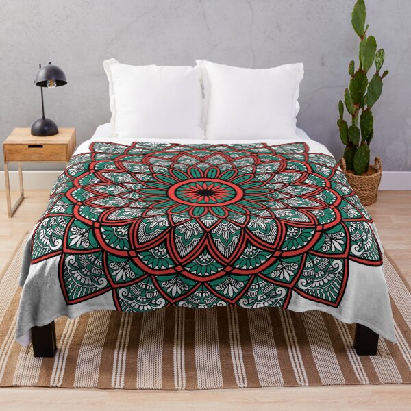 Item preview, Teal Red Floral Mandala Boho Pattern designed and sold by Nehahabib.