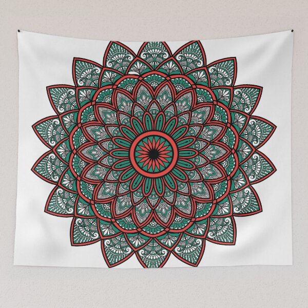 Item preview, Teal Red Floral Mandala Boho Pattern designed and sold by Nehahabib.